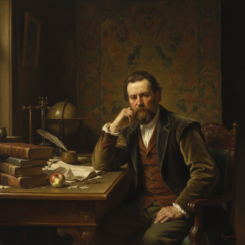 A late-19th-century scholar in a study, evoking the era when the modern accordion came into its own
