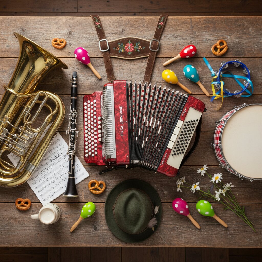 Polka instruments flatlay